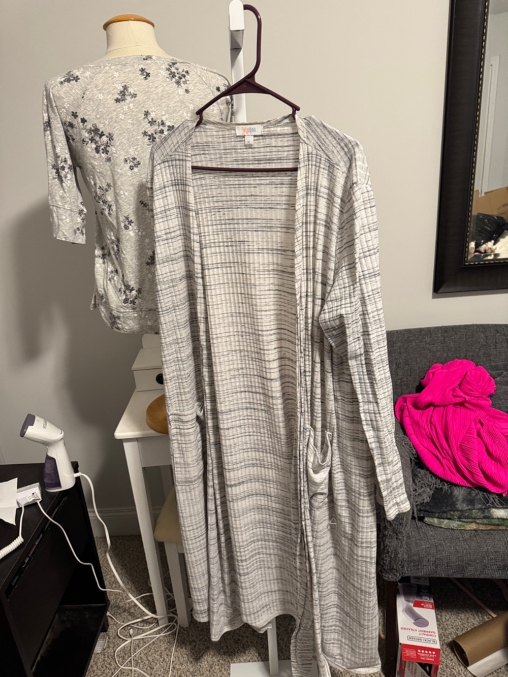 LuLaRoe Light Gray Striped Open Cardigan